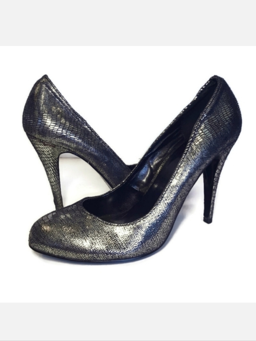 Le Chateau Silver Metallic Textured High Heels Formal Wedding Prom Womens Size 8